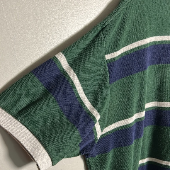 Vintage Polo Ralph Lauren Terrycloth Cotton Polo Green Navy White striped Sz XL - Picture 10 of 11
